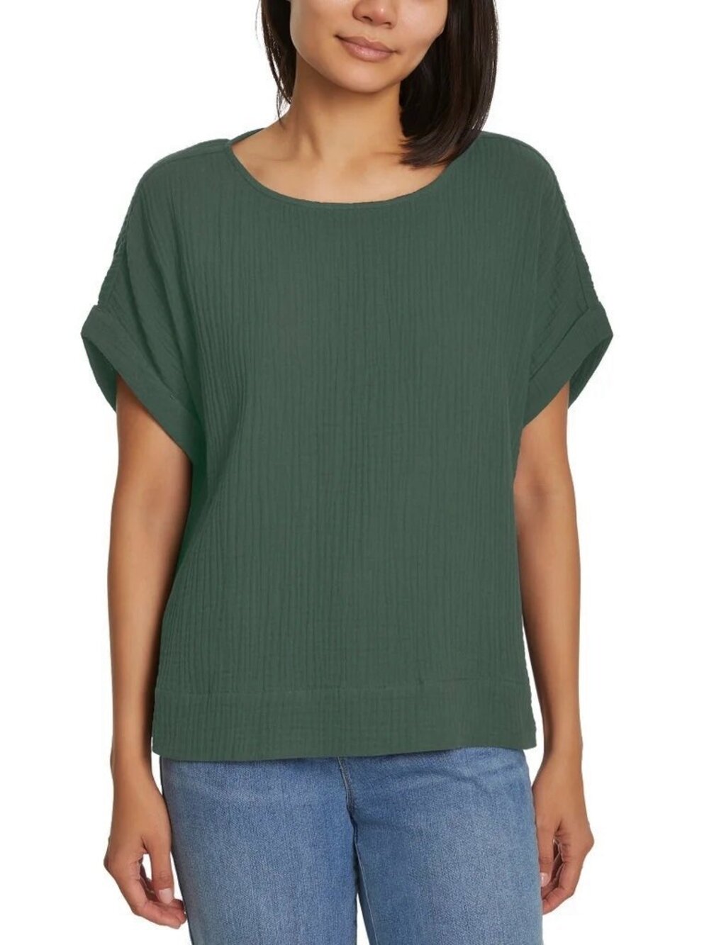 NEW Gloria Vanderbilt Women's Short Sleeve Cotton Gauze Top Green XS NWT